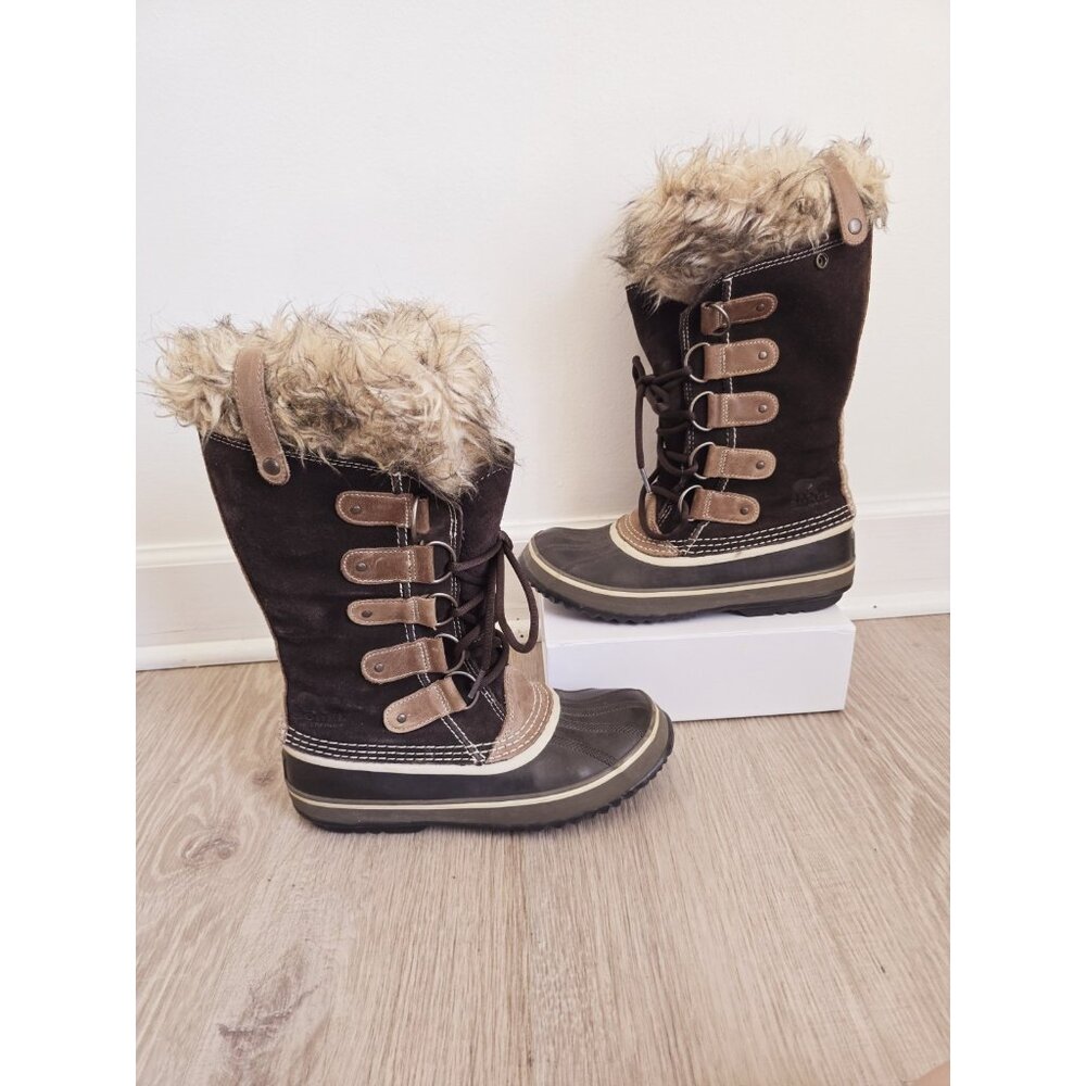 Sorel Joan Of Arctic Waterproof  Snow Winter Boots 9 Brown Faux Fur Leather